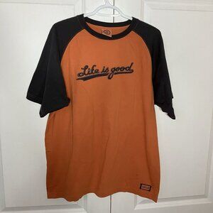 Life is Good Raglan Baseball Tee Mens L Camp Orange Summer